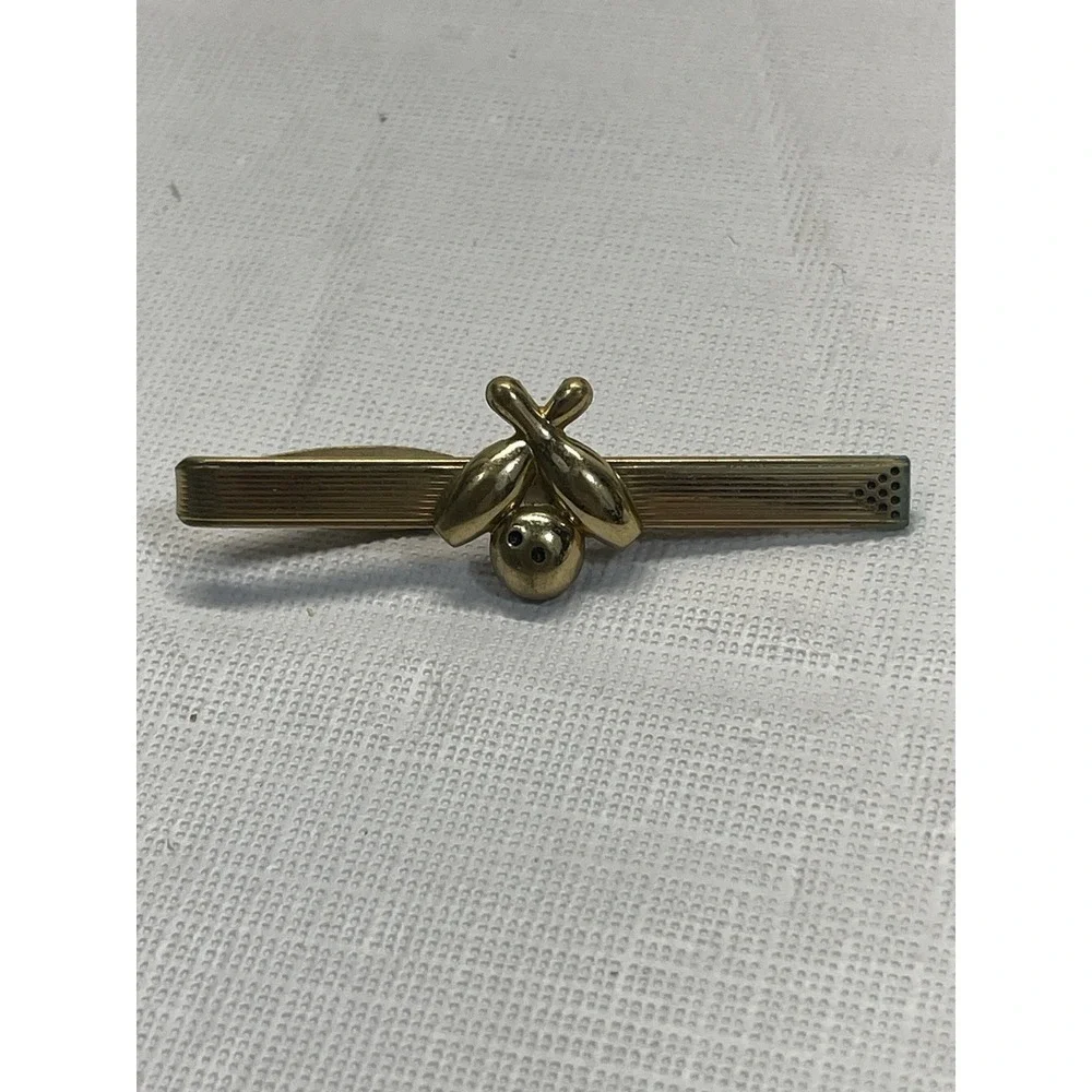 Hickok Bowling Tie Clip Gold Tone Vintage USA Bowling Pins